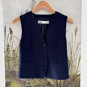 Navy Blue Zara Button Vest